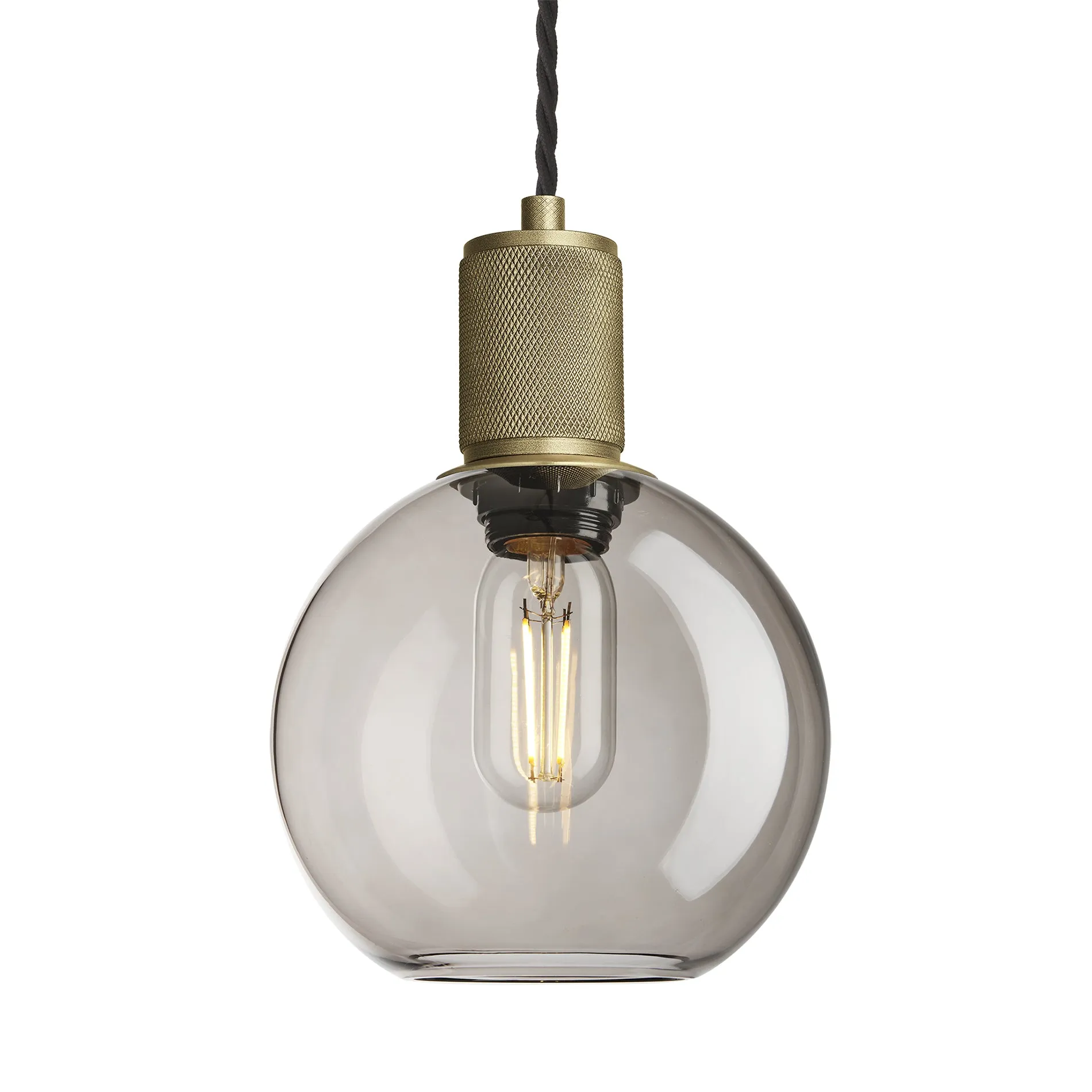 Knurled Smoked Glass Globe Pendant Light - 7 Inch - Mocha