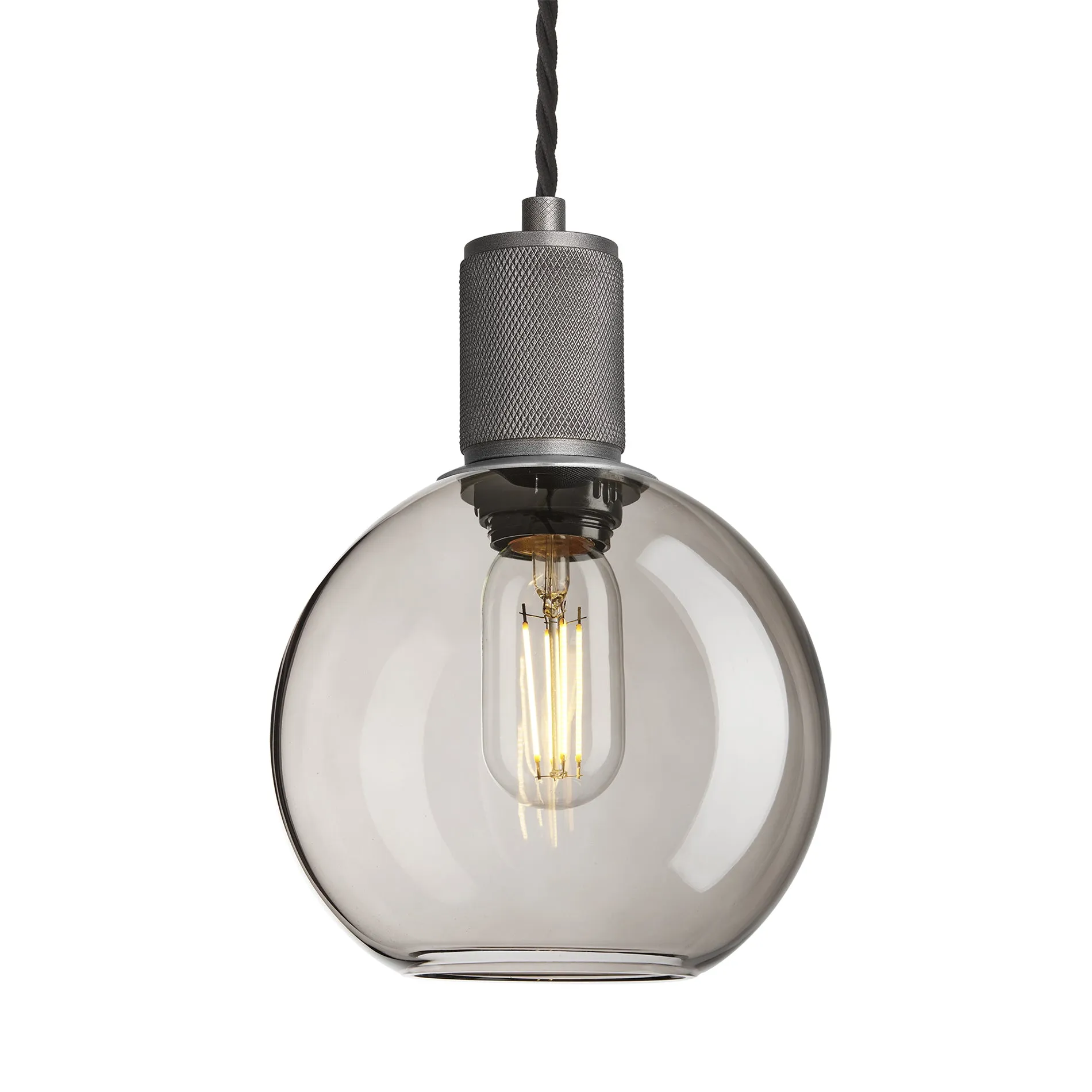 Knurled Smoked Glass Globe Pendant Light - 7 Inch - Mocha