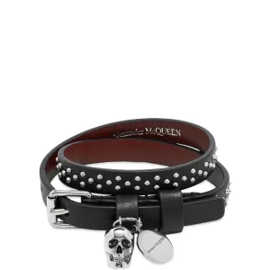 Mens 2x Wrap Studded Bracelet , Black/Silver