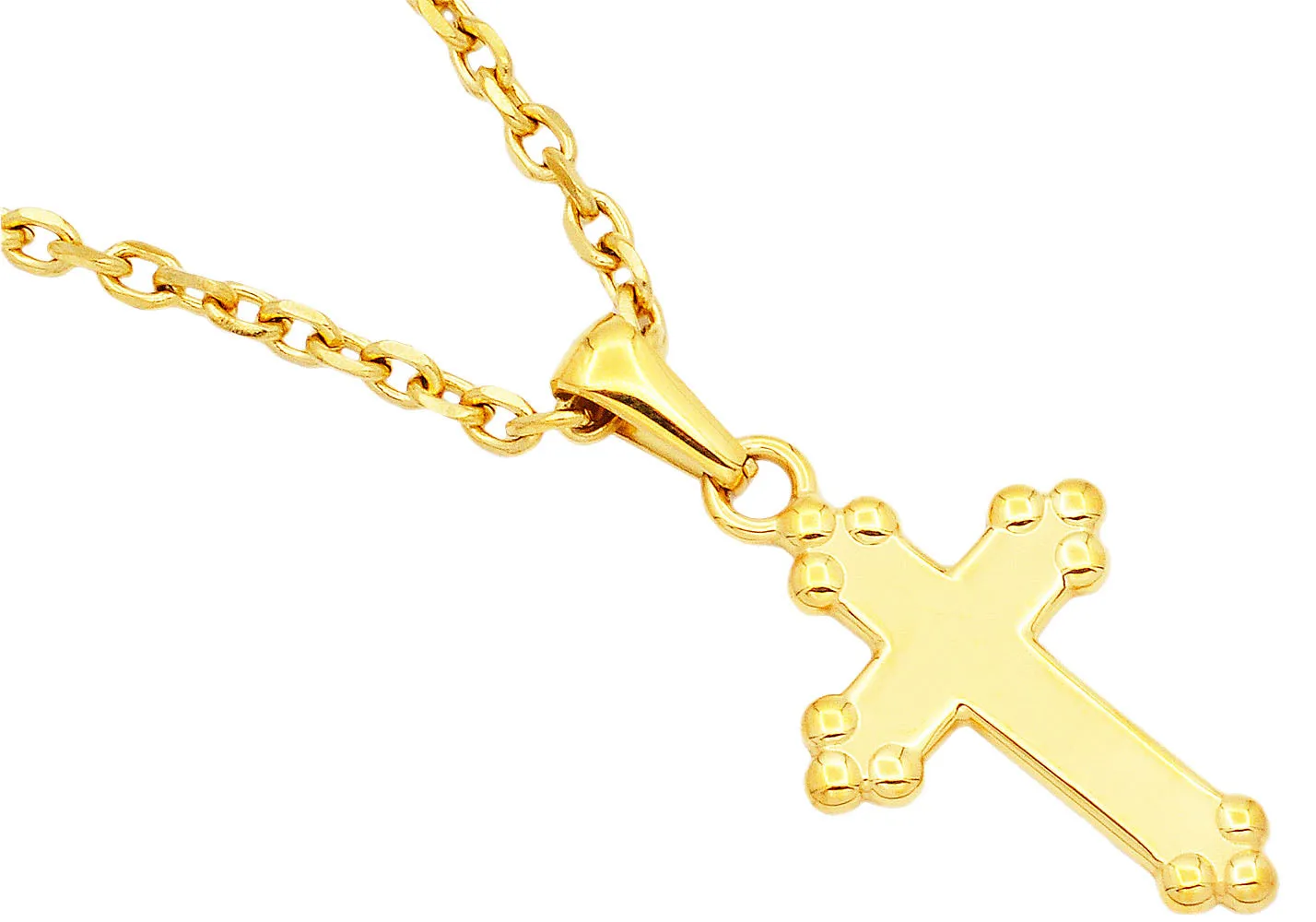 Mens Gold Stainless Steel Cross Pendant With 24" Cable Chain