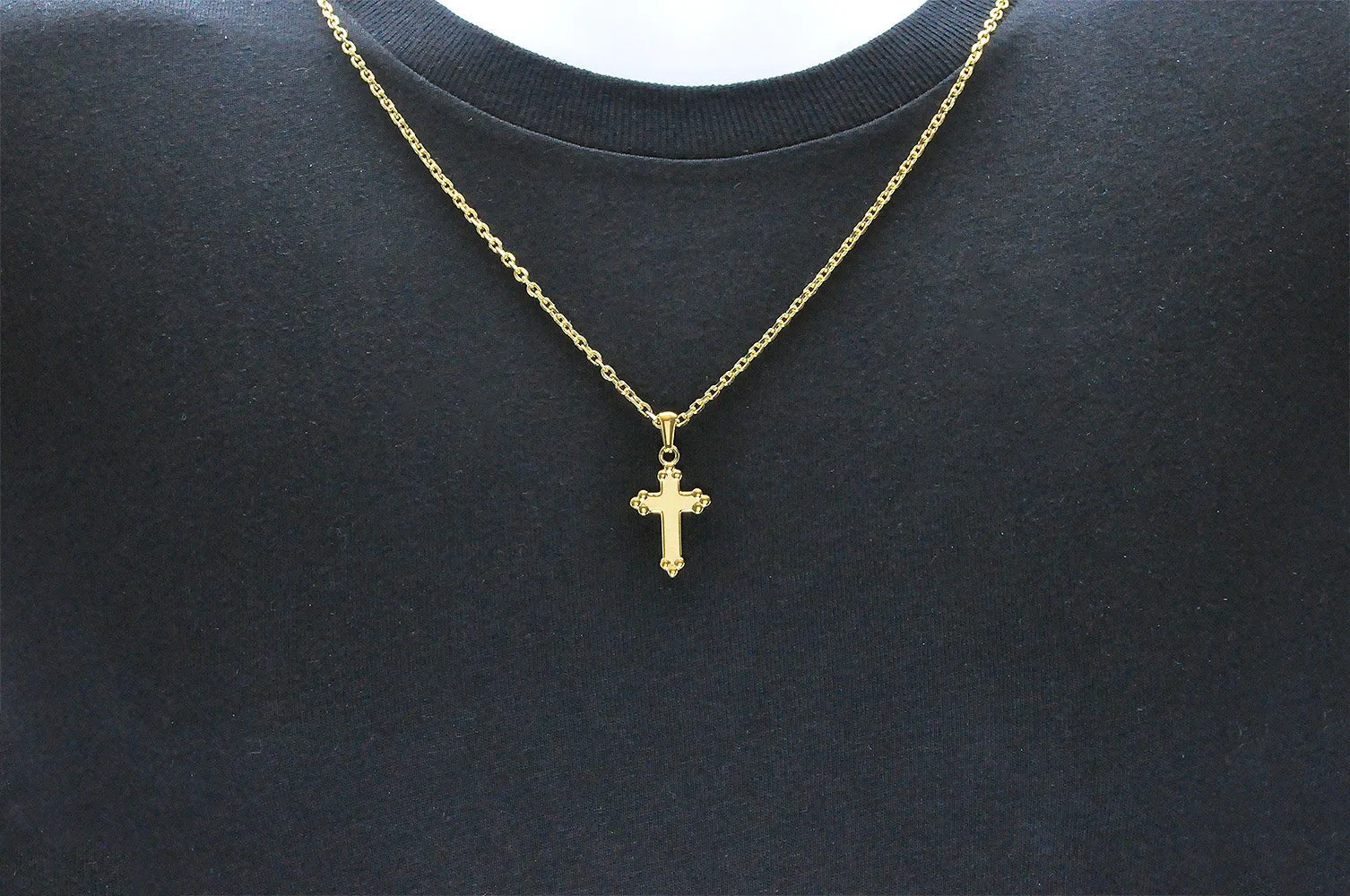 Mens Gold Stainless Steel Cross Pendant With 24" Cable Chain