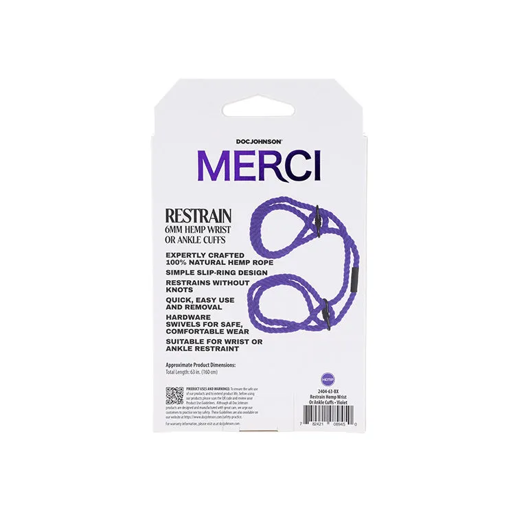 Merci Restrain 6mm Hemp Wrist or Ankle Cuffs