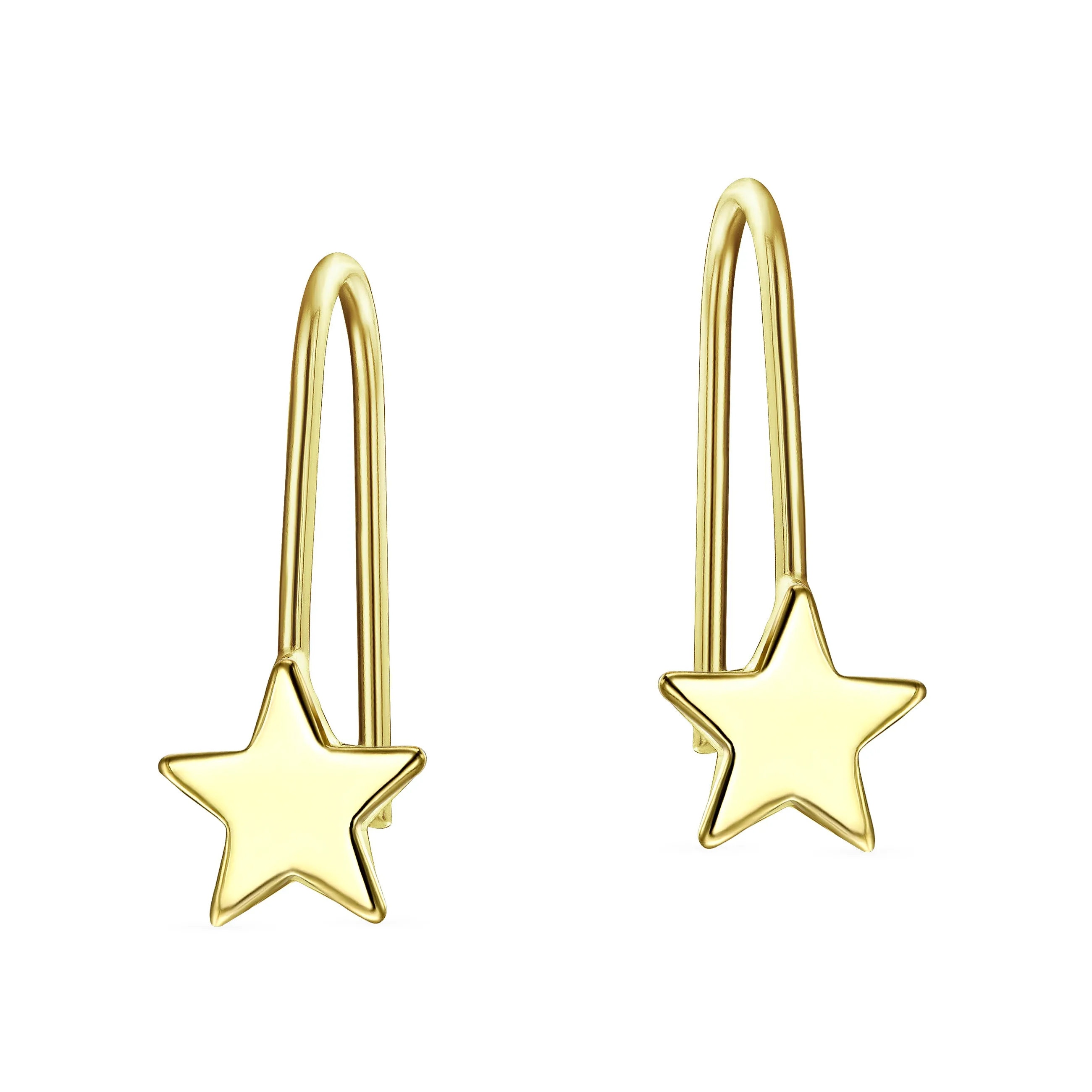 Minimalist Celestial Dangle Earrings in 14K Yellow Gold - USA Patriotic Style