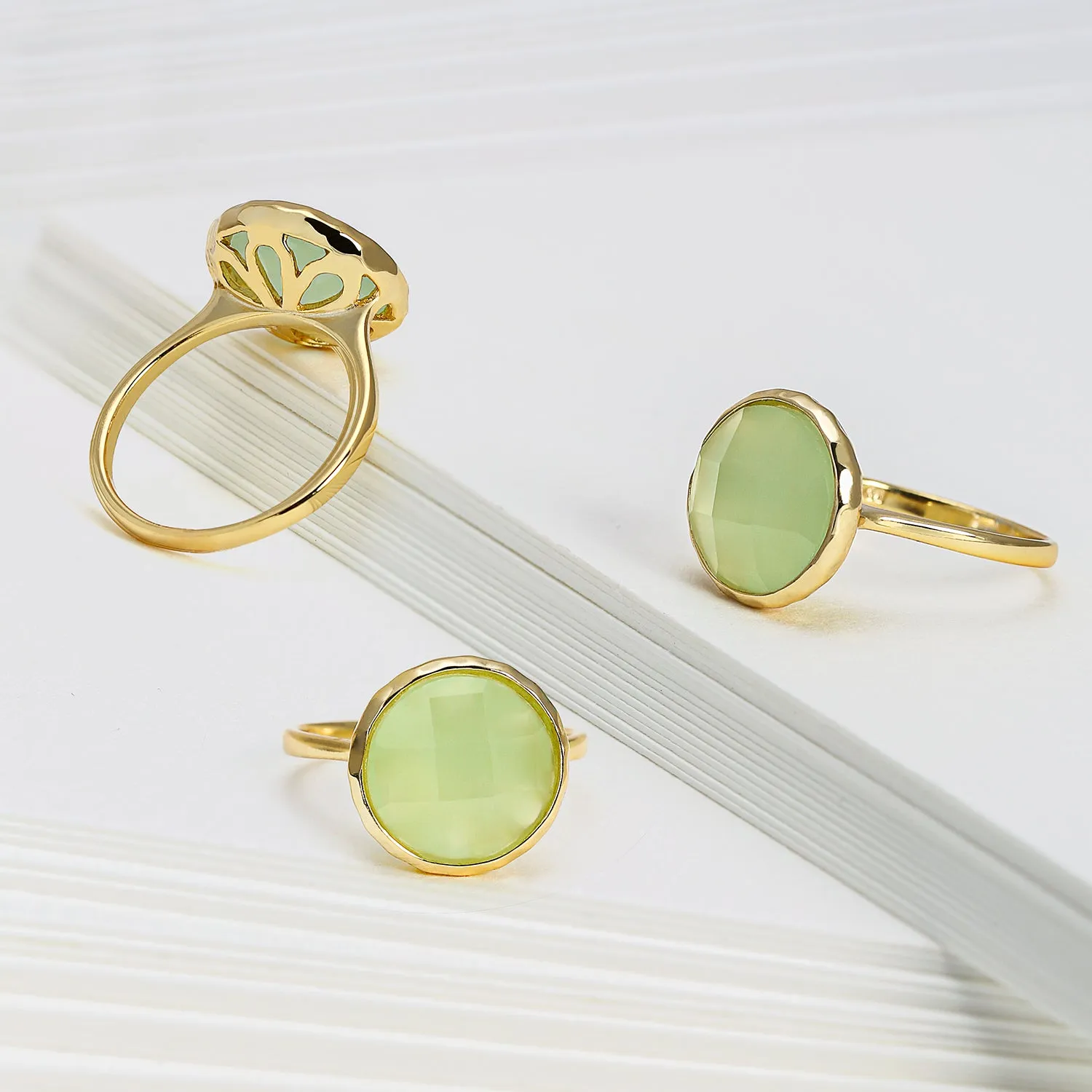 Multifaceted Seafoam Green or Pink Quartz Silver Ring 14K Gold Plated Silver