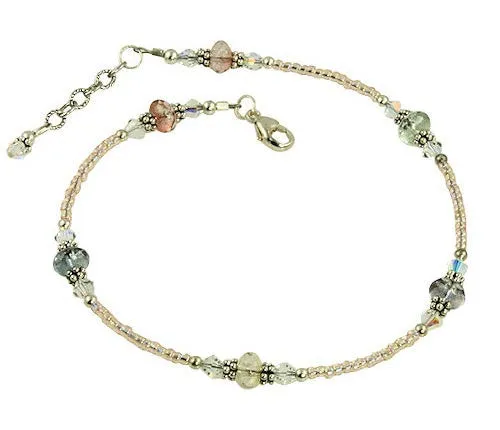 Pastel Peach Crystal Beaded Anklet