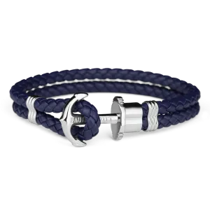 Paul Hewitt Phrep Leather Silver / Navy Blue Bracelet - XS