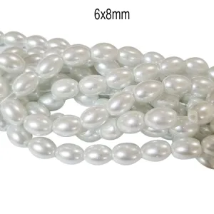 Per Line Long White glass pearl beads oval shape approx. 95~96 beads