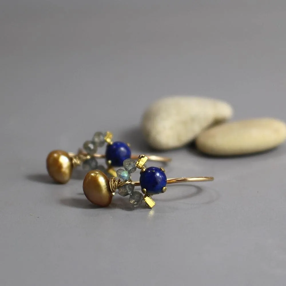 Petite Dancer Lapis Golden Pearl Earrings