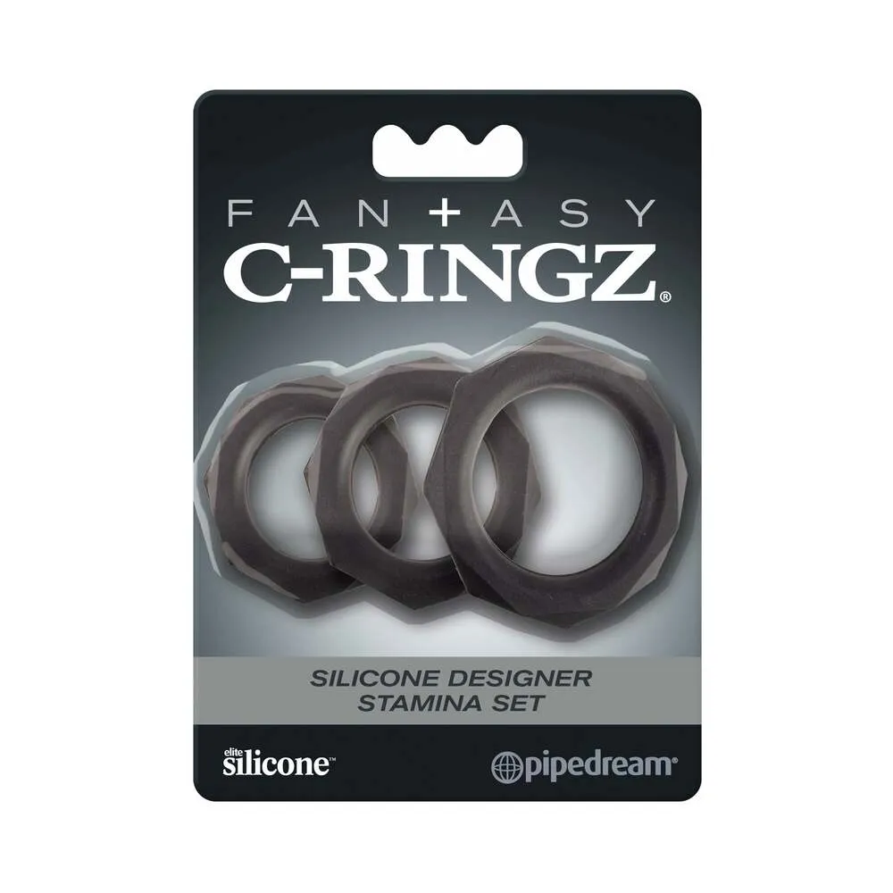 Pipedream Fantasy C-Ringz Silicone Designer Stamina 3-Piece Cockring Set Black