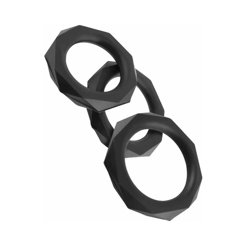 Pipedream Fantasy C-Ringz Silicone Designer Stamina 3-Piece Cockring Set Black