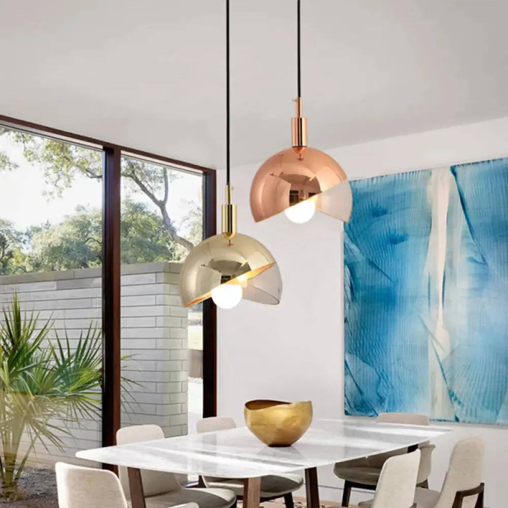 Post-Modern Gold/Rose Gold Swivel Dome Shade Pendant Light for Dining Room