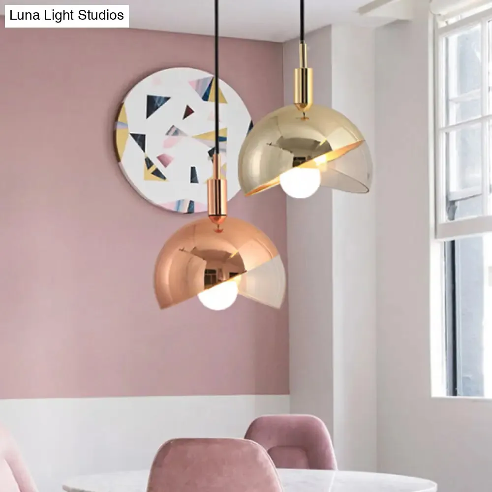 Post-Modern Gold/Rose Gold Swivel Dome Shade Pendant Light for Dining Room