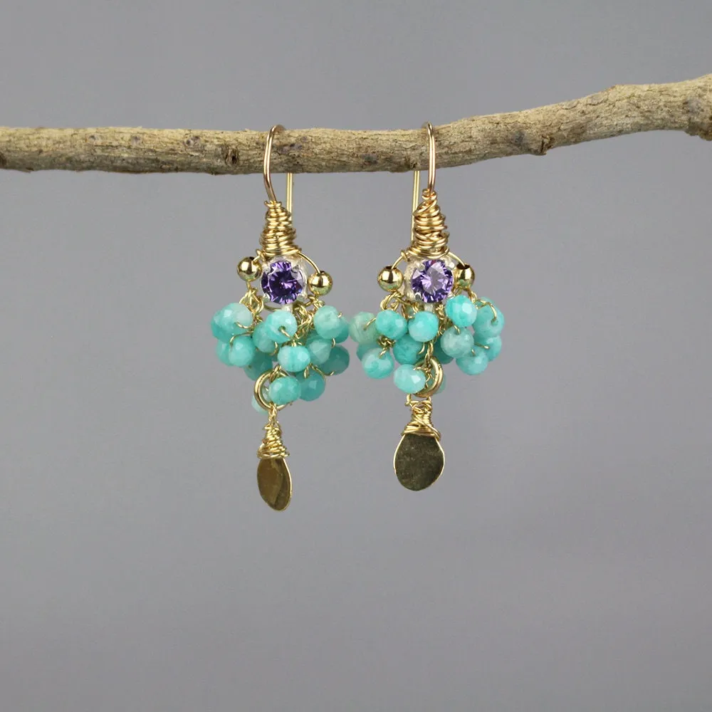 Purple Cubic Zirconia Amazonite Goddess Earrings