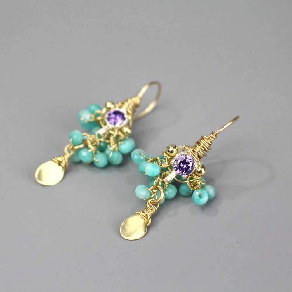 Purple Cubic Zirconia Amazonite Goddess Earrings