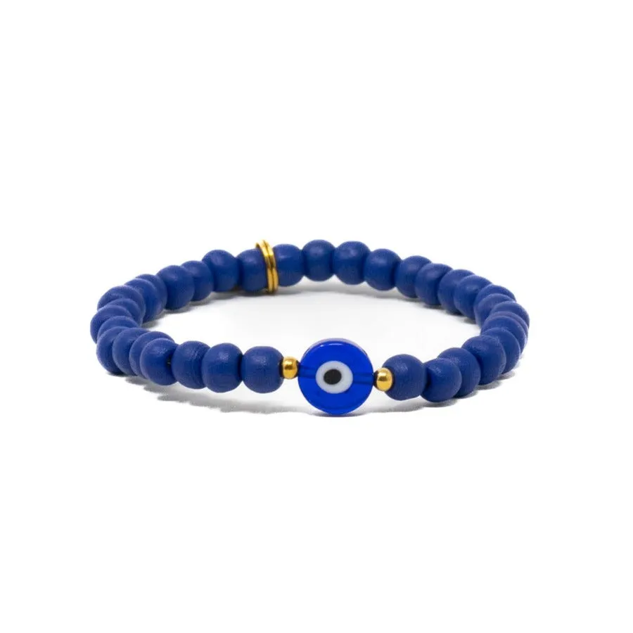 Purple Wooden Bead Bracelet - Evil Eye