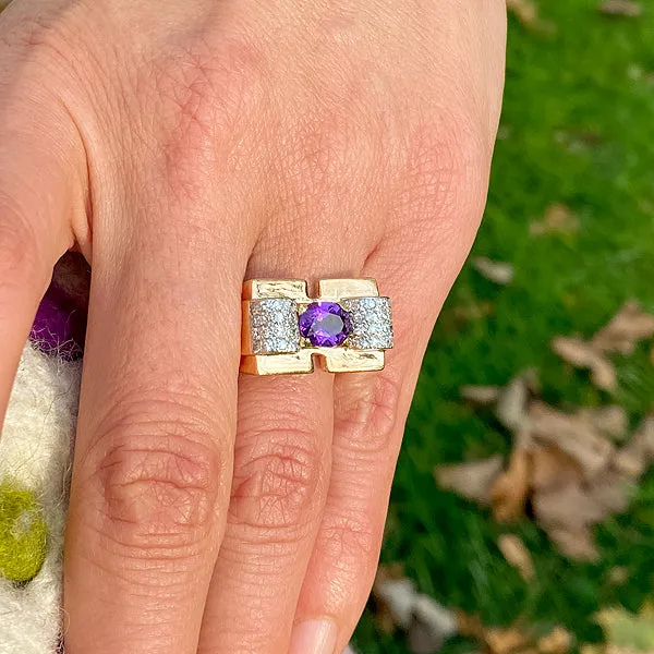 Retro Amethyst & Diamond Ring