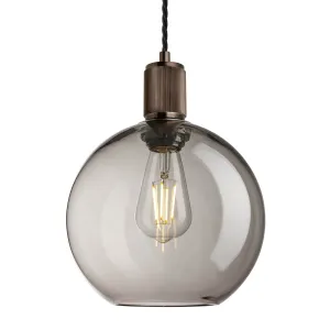 Ribbed Smoked Glass Globe Pendant Light - 9 Inch - Mocha