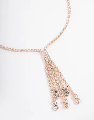 Rose Gold Diamante Tassel Y-Shape Necklace