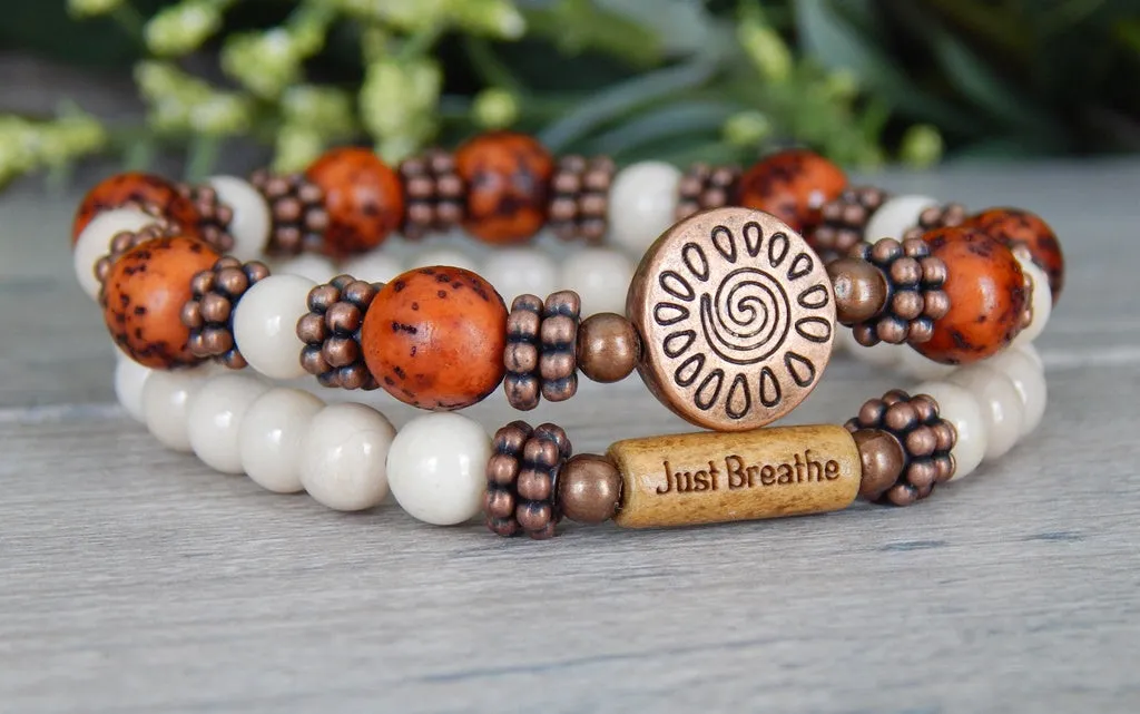 Rustic Chic Bracelet Set with Inspiring Word Bead