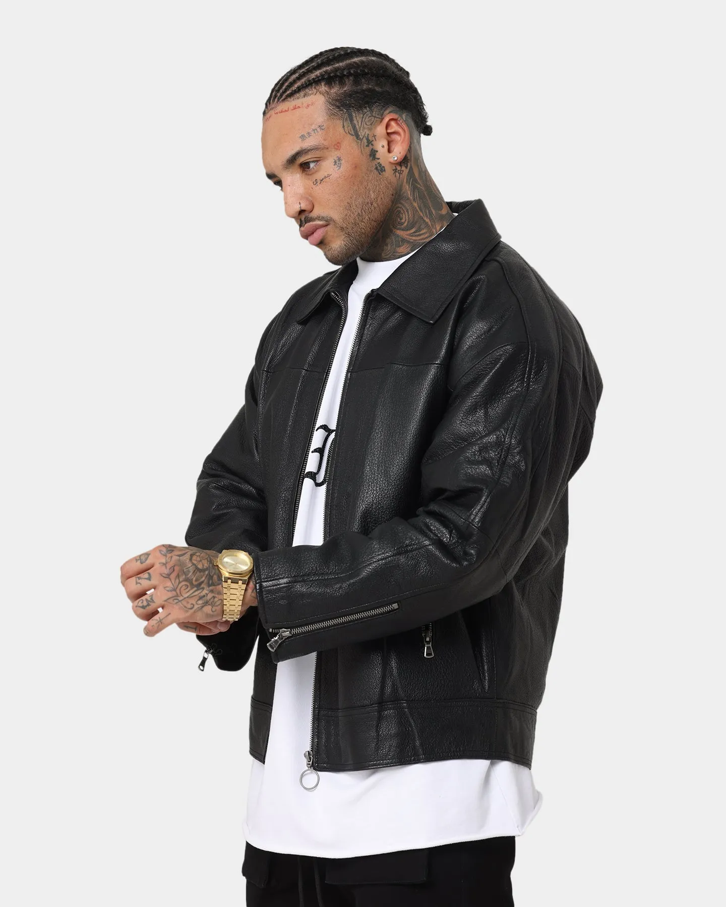 Saint Morta Oversized Leather Bomber Jacket Black