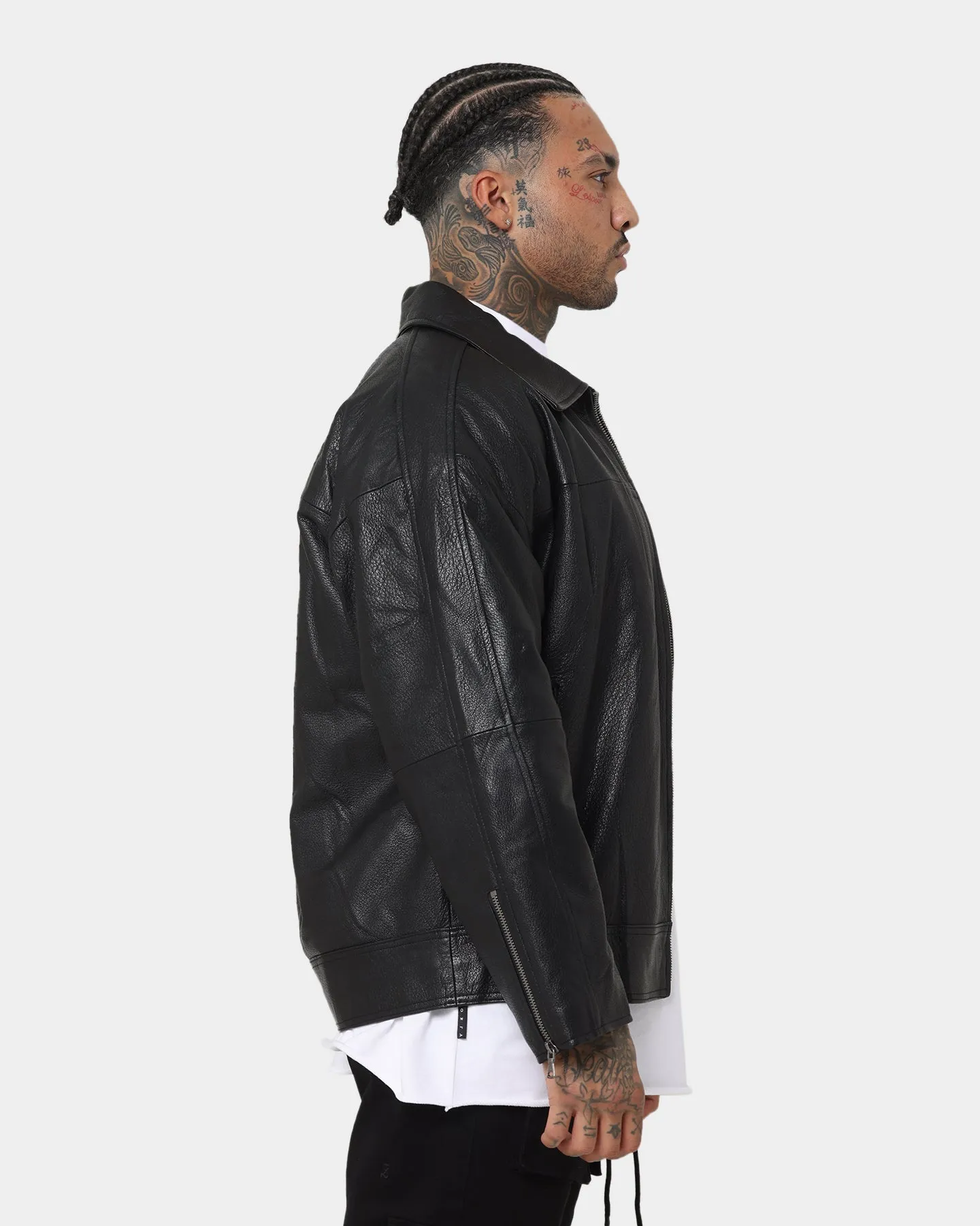 Saint Morta Oversized Leather Bomber Jacket Black