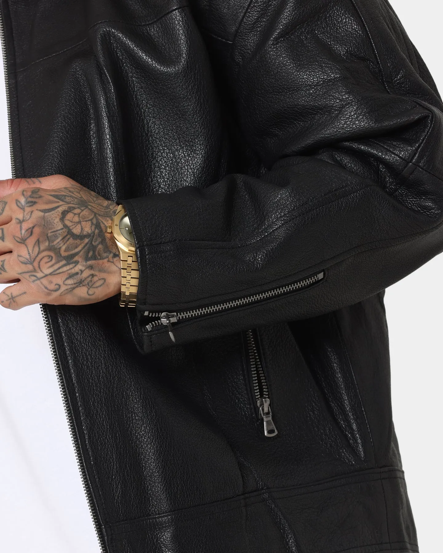 Saint Morta Oversized Leather Bomber Jacket Black