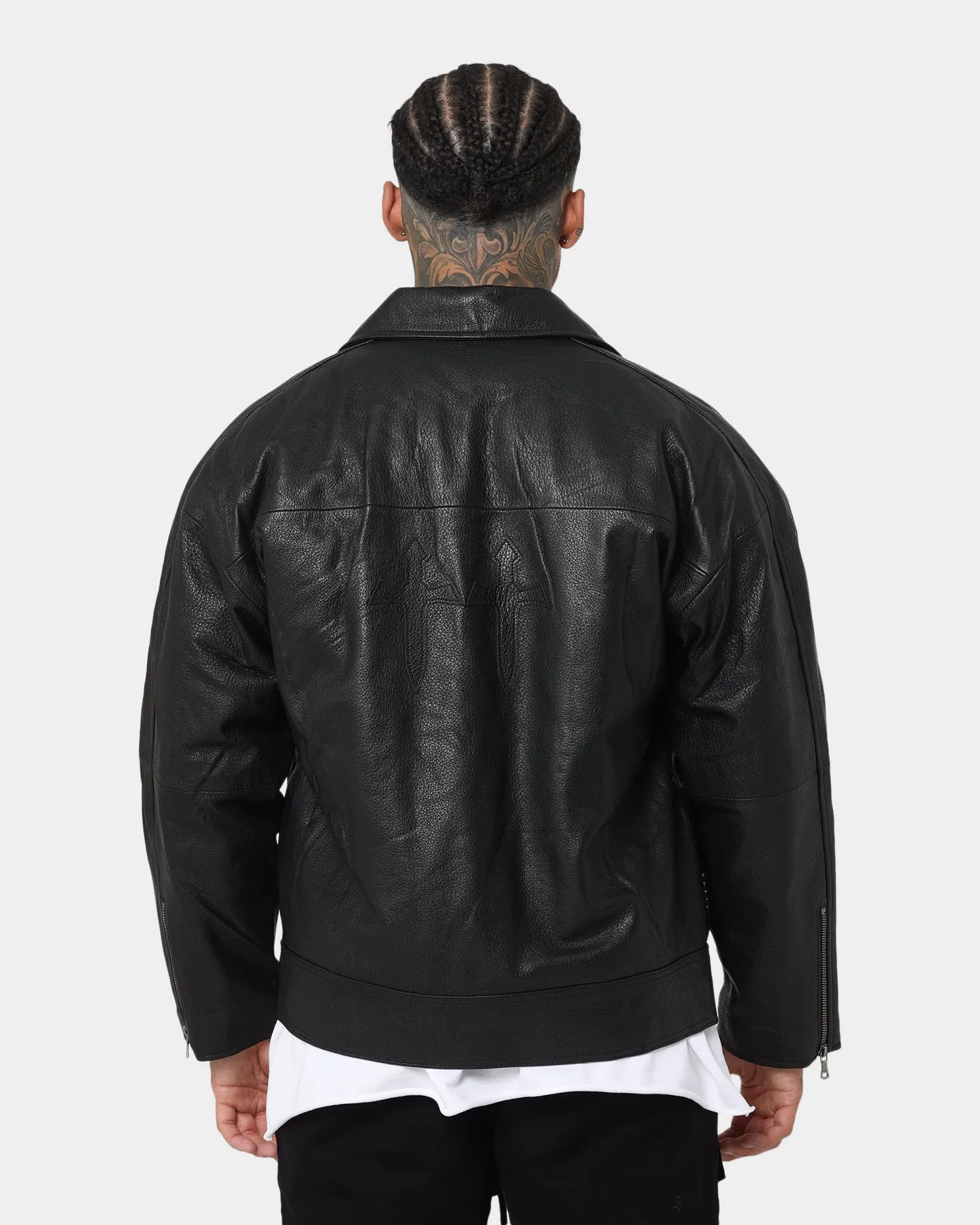 Saint Morta Oversized Leather Bomber Jacket Black