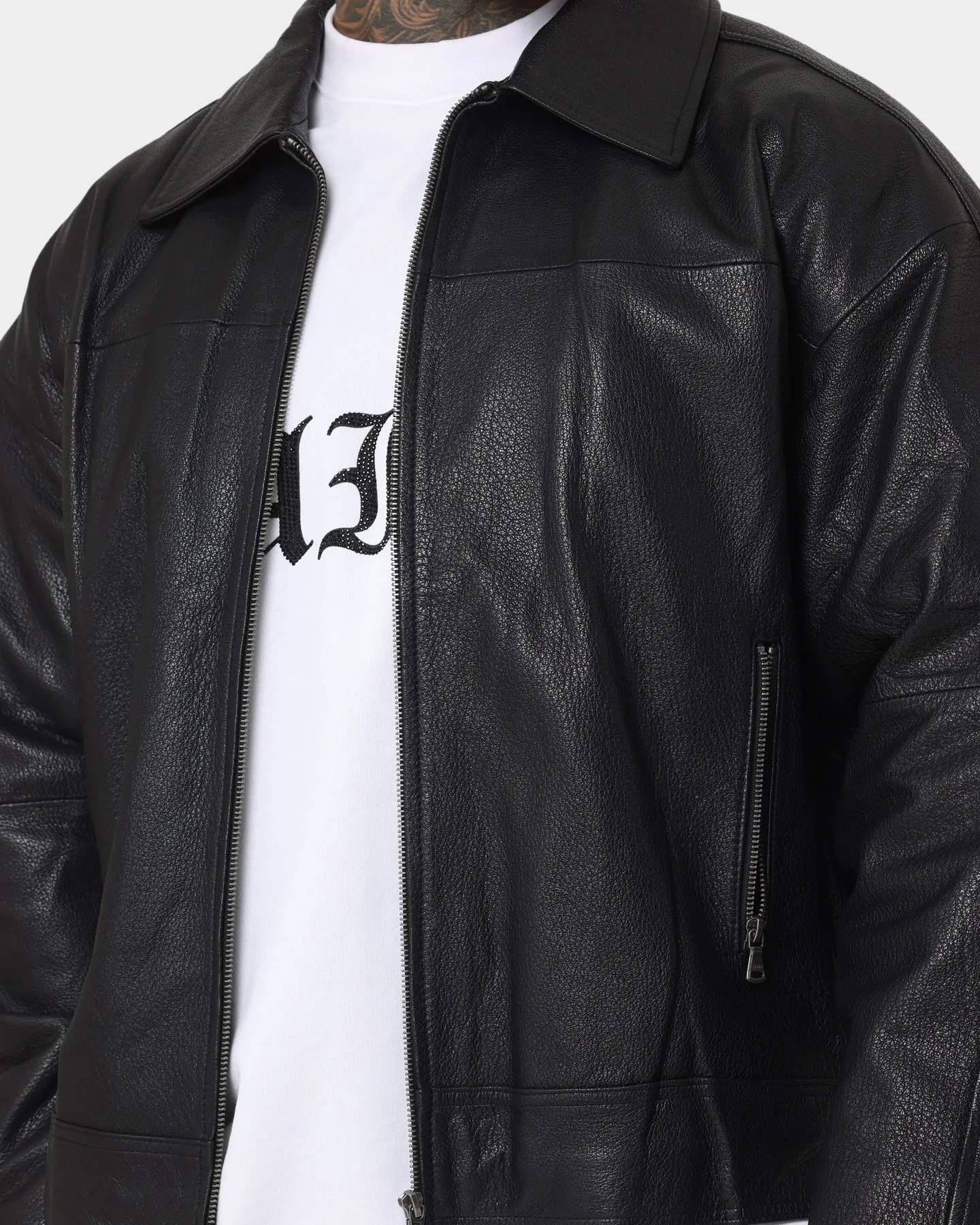 Saint Morta Oversized Leather Bomber Jacket Black