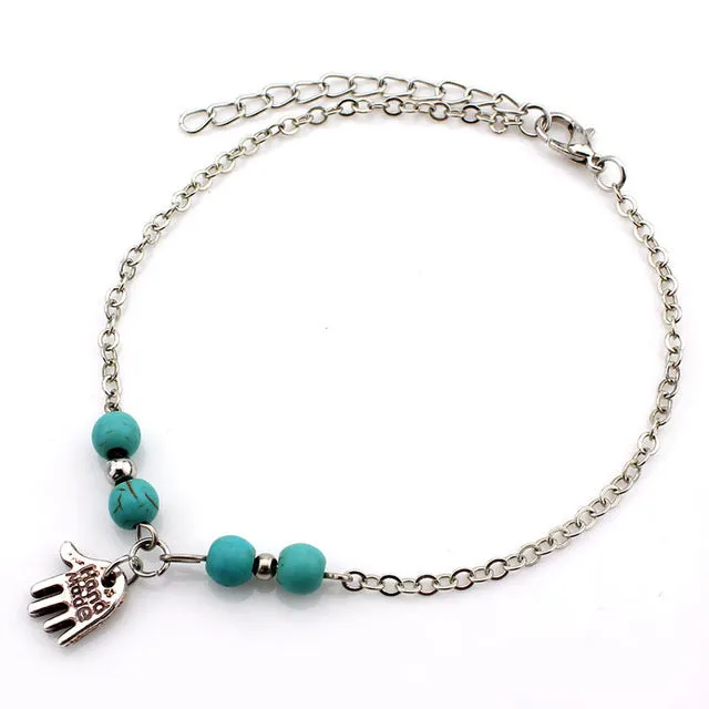 SHIJIE Boho Silver color Foot Chains Beads Anklets for Women Cross Tree Hand Ankle Bracelet Enkelbandje Jewelry Chaine Cheville