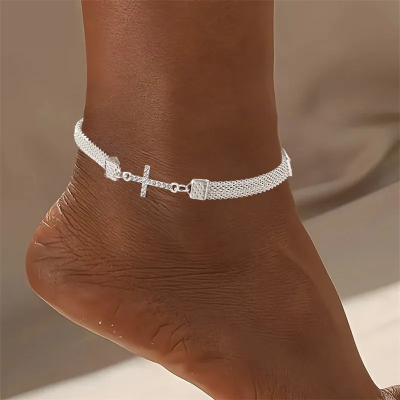 Shiny Heart Butterfly Infinity Crystal Anklet Set – Vintage Silver Foot Jewelry for Women (1-4PCS)