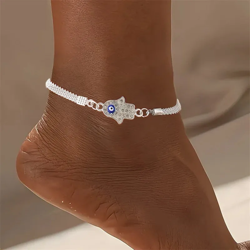 Shiny Heart Butterfly Infinity Crystal Anklet Set – Vintage Silver Foot Jewelry for Women (1-4PCS)