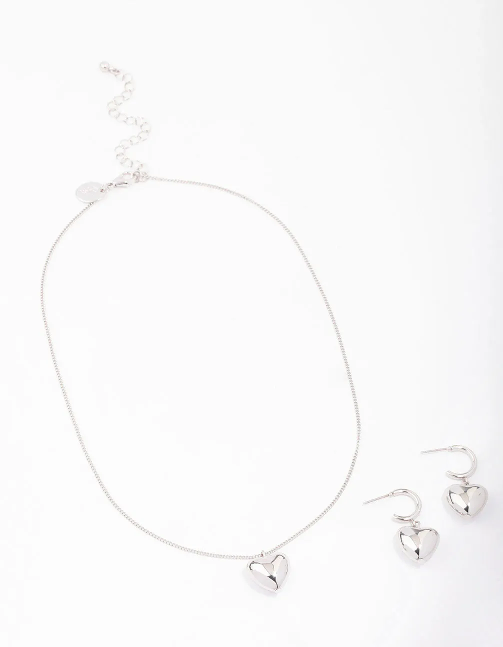 Silver Bold Heart Necklace & Earrings Jewellery Set