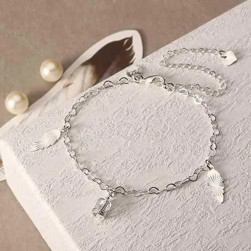 Silver Plated Heart Chain Crown Pendant Irregular Plate Anklet Women Jewelry