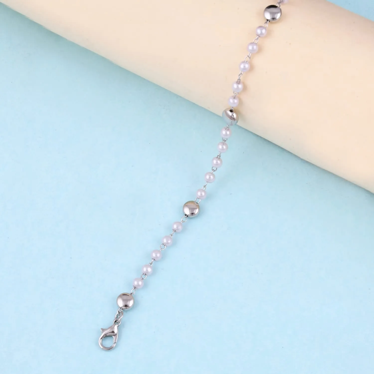 Silver Plated Tiny Pearl Disc Chain Bracelet