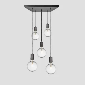 Sleek Edison Square Cluster Lights - 5 Wire - Pewter