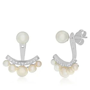 Sterling Silver Freshwater Pearl and Cubic Zirconia Ear Jacket Stud Earrings