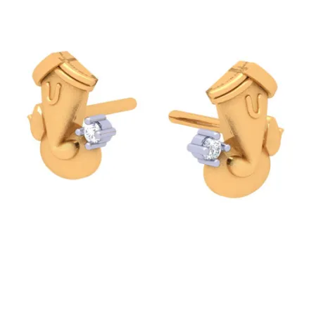 Subtle 22k Gold Earrings In Ganesha Theme Embellished With Clear-cut Gemstone