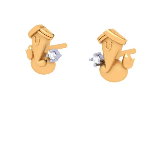 Subtle 22k Gold Earrings In Ganesha Theme Embellished With Clear-cut Gemstone