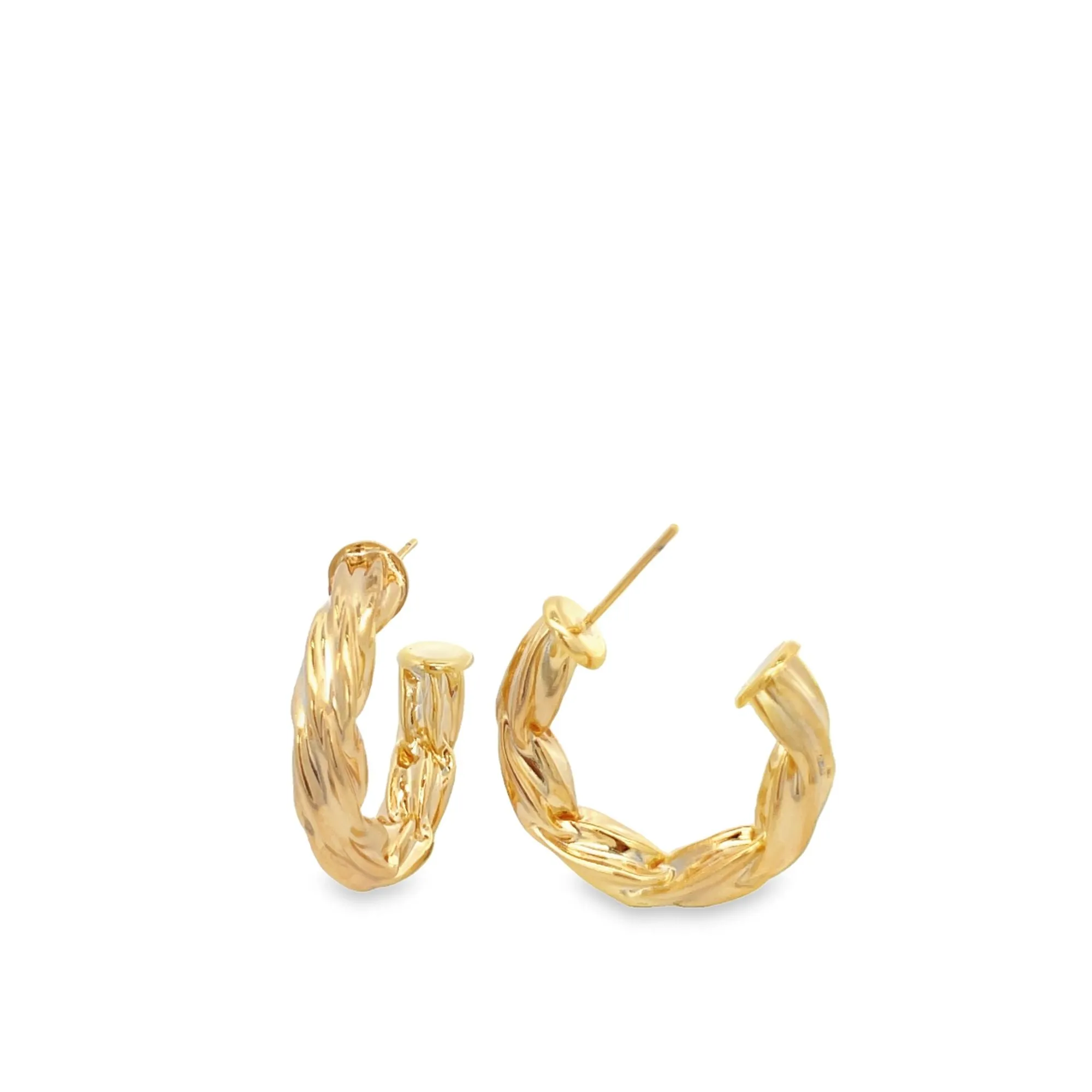 Thick Small Modern Twisted Gold Hoops (K11)