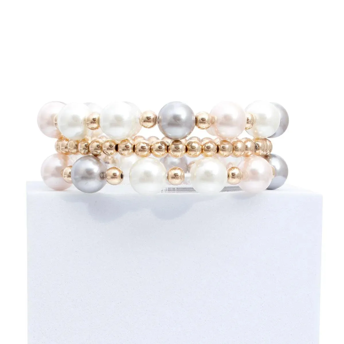 Timeless Sophistication: Pearl Medley and Gold Beaded Bracelet Set - Fashion Jewelry