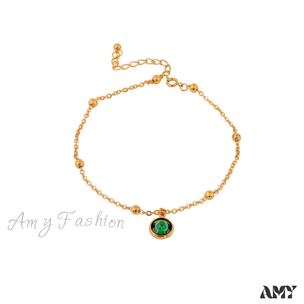 Trendy Temperament Round Green ZIRCON Anklet