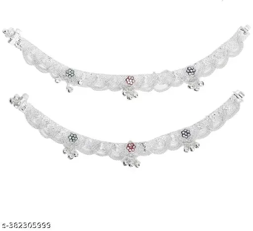 Twinkling Fancy Women Anklets &amp; Toe Rings - Silver Plated with Artificial Stones