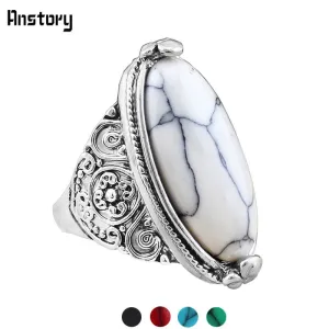 Vintage Look Tibetan Alloy Antique Silver Plated Oval Turquoise Ring