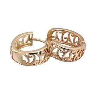 Wave Pattern 18k Gold Filled Open Work Filigree Huggie Hoop Earrings