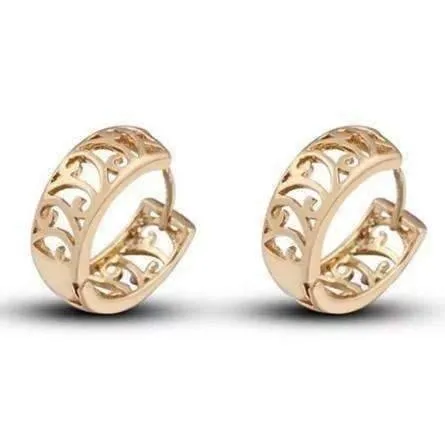 Wave Pattern 18k Gold Filled Open Work Filigree Huggie Hoop Earrings