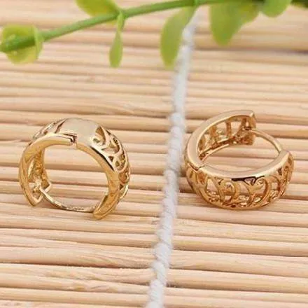 Wave Pattern 18k Gold Filled Open Work Filigree Huggie Hoop Earrings