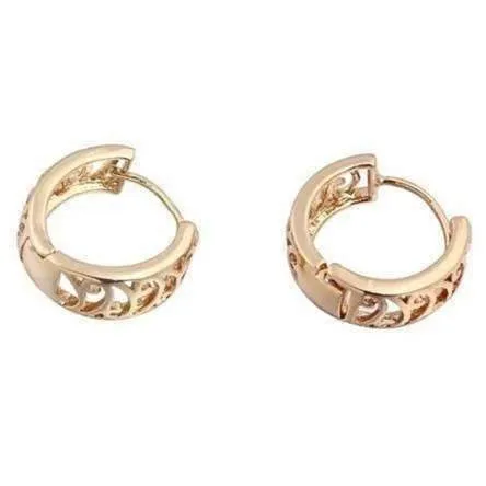 Wave Pattern 18k Gold Filled Open Work Filigree Huggie Hoop Earrings