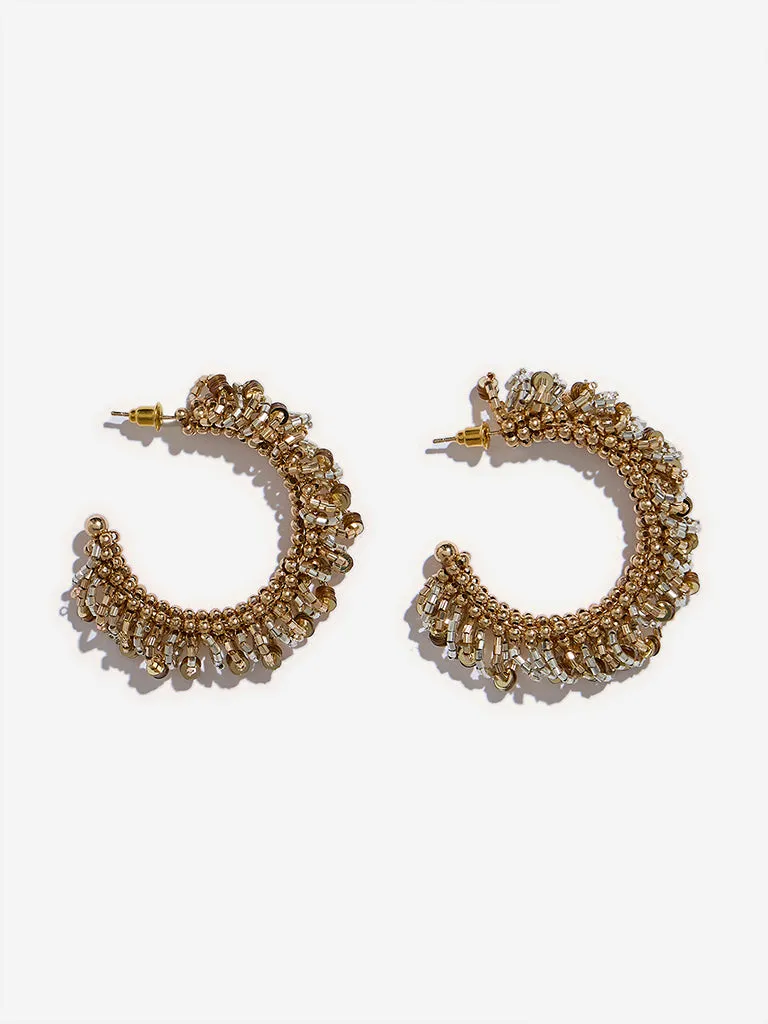 Westside Accessories Gold and Silver Beaded Half Hoop Earrings