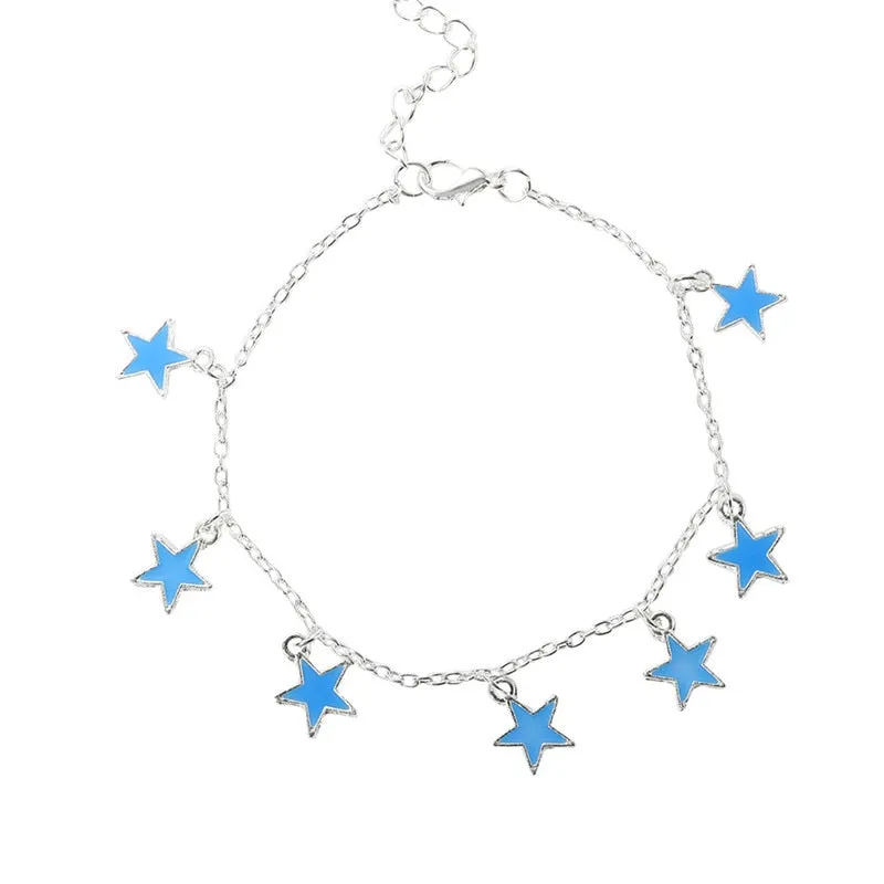 Wind blue pentagonal star tassel anklet