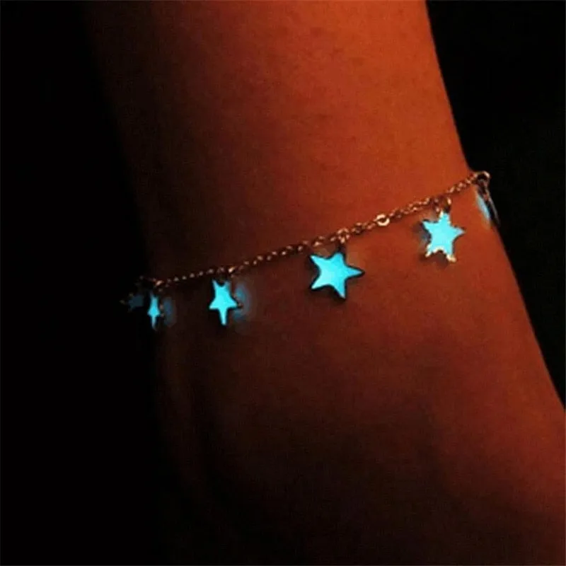 Wind blue pentagonal star tassel anklet